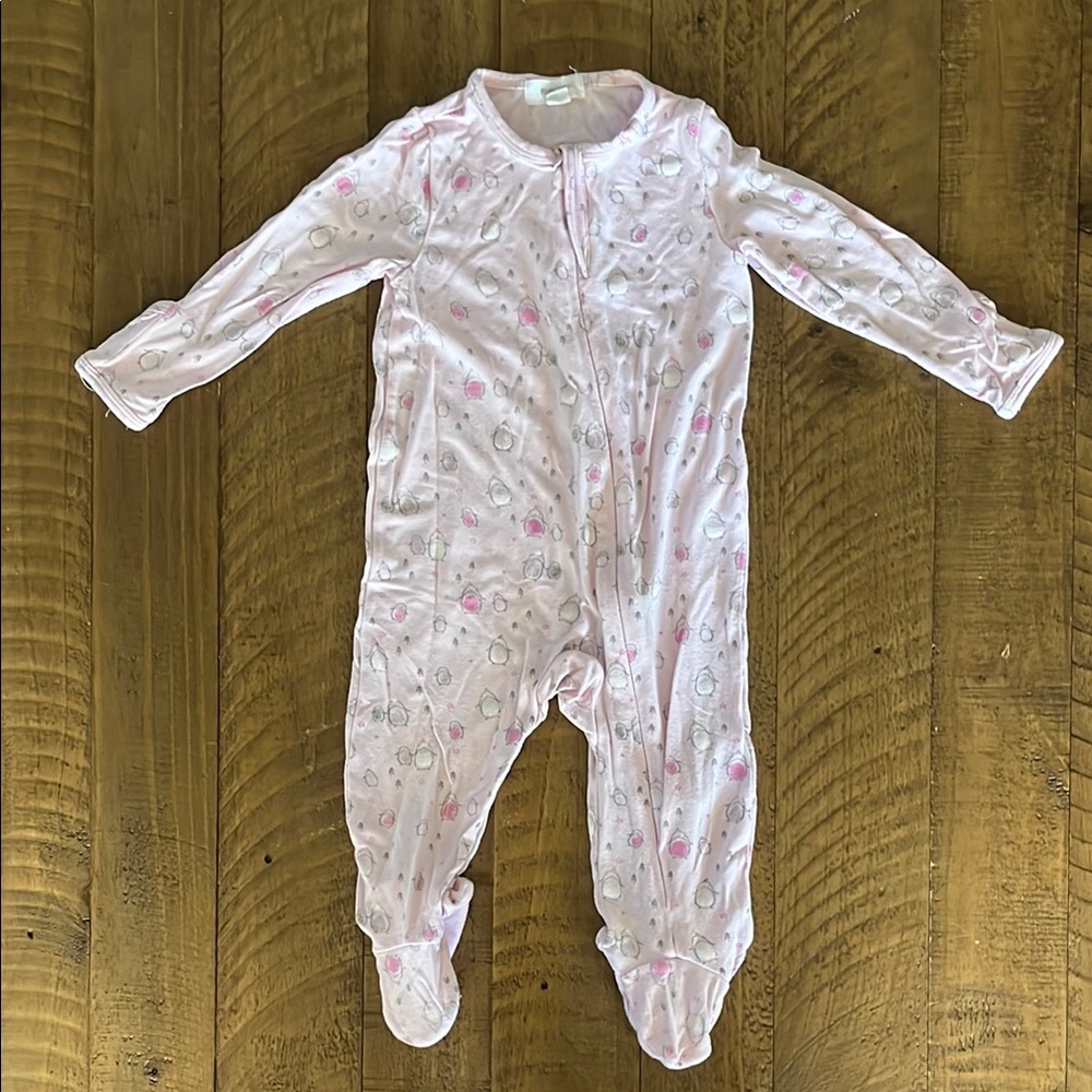 Angel Dear Bamboo Zip Footie in Pink Penguin Print